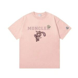 Moncler pink rabbit letter logo pattern casual round neck short sleeve